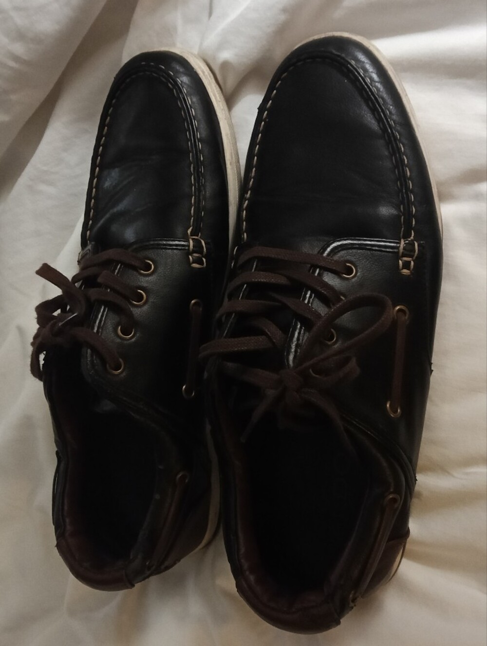 ALDO Men's Size 12 Black Leather Boat Shoes Deck Moc Toe Casual Loafers Laced